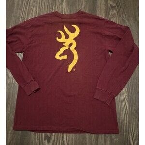Browning Men's Pullover Shirt Long Sleeve Hunting Deer Buck Tee Burgundy Medium